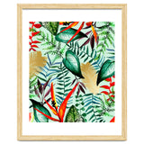 Paradise, Tropical Jungle Botanical Bohemian Illustration, Palm Bird of Paradise Gold Painting thumbnail