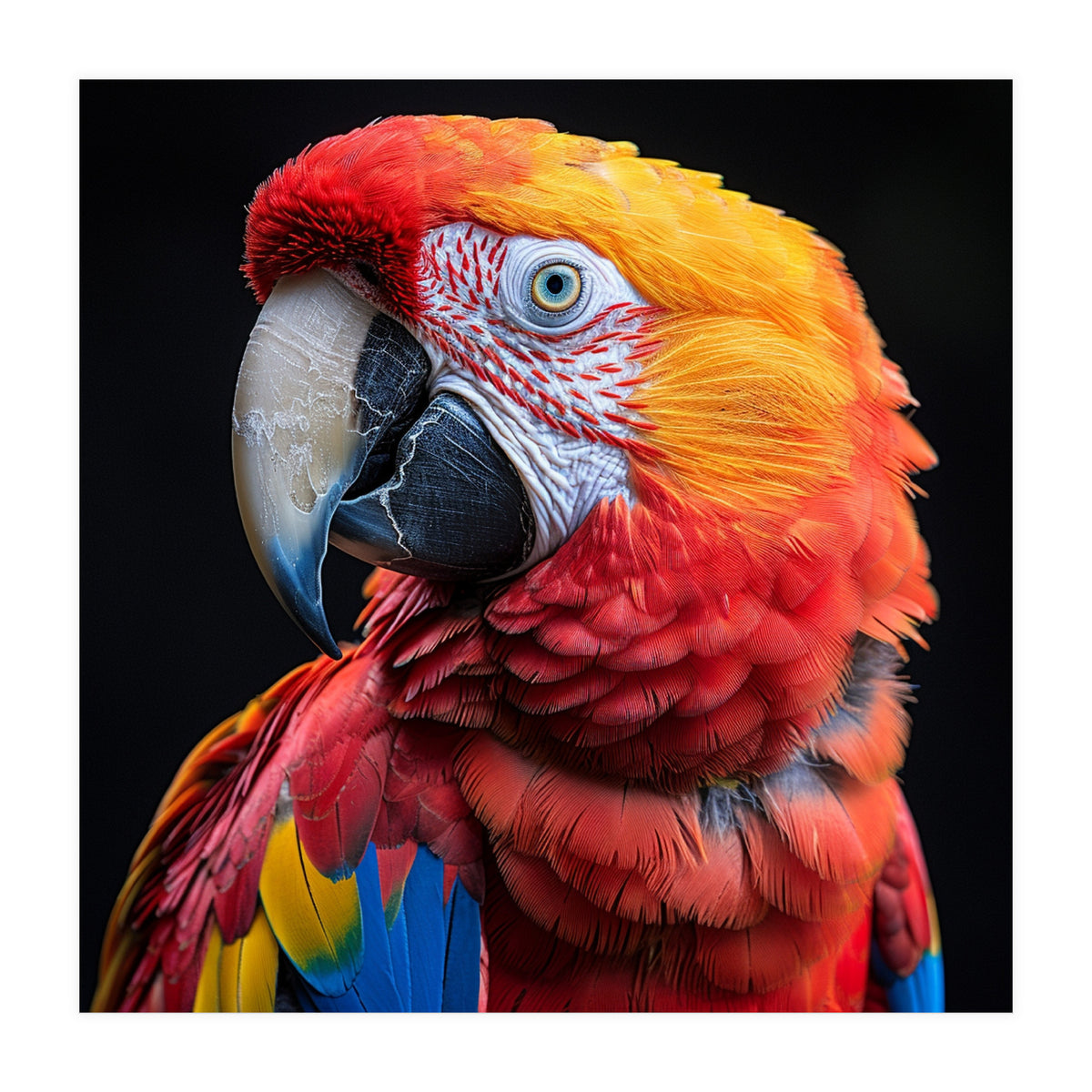 Scarlet Macaw Parrot Close Up Portrait Vivid Colors (Print Only)
