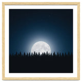Midnight Serenity: Full Moon Over Forest Silhouettes thumbnail