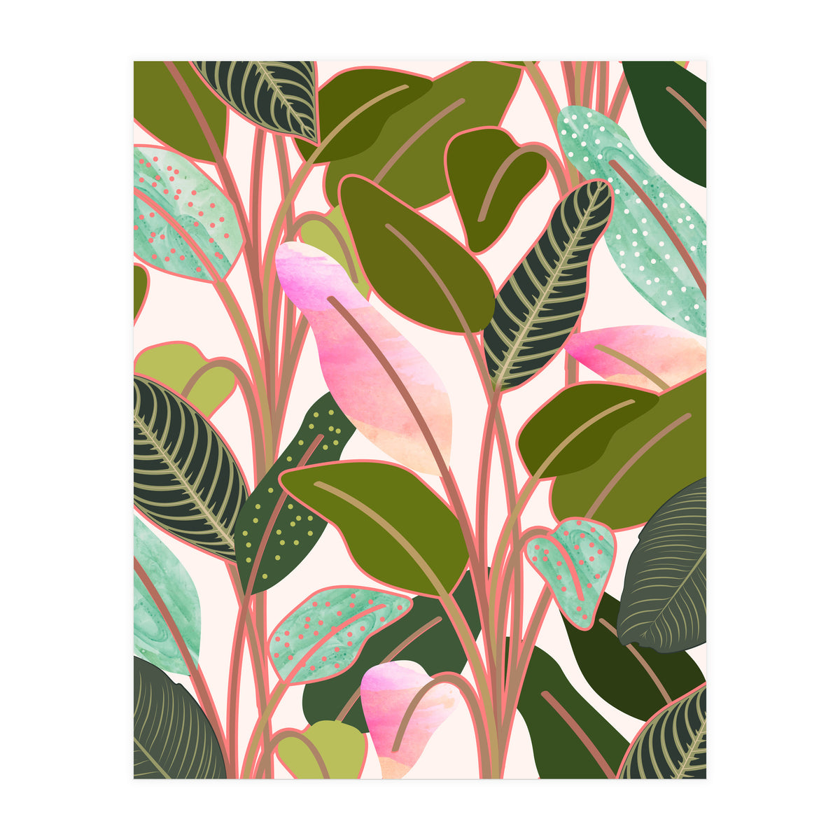 Color Paradise, Tropical Colorful Modern Bohemian Illustration, Eclectic Botanical Plant (Print Only)