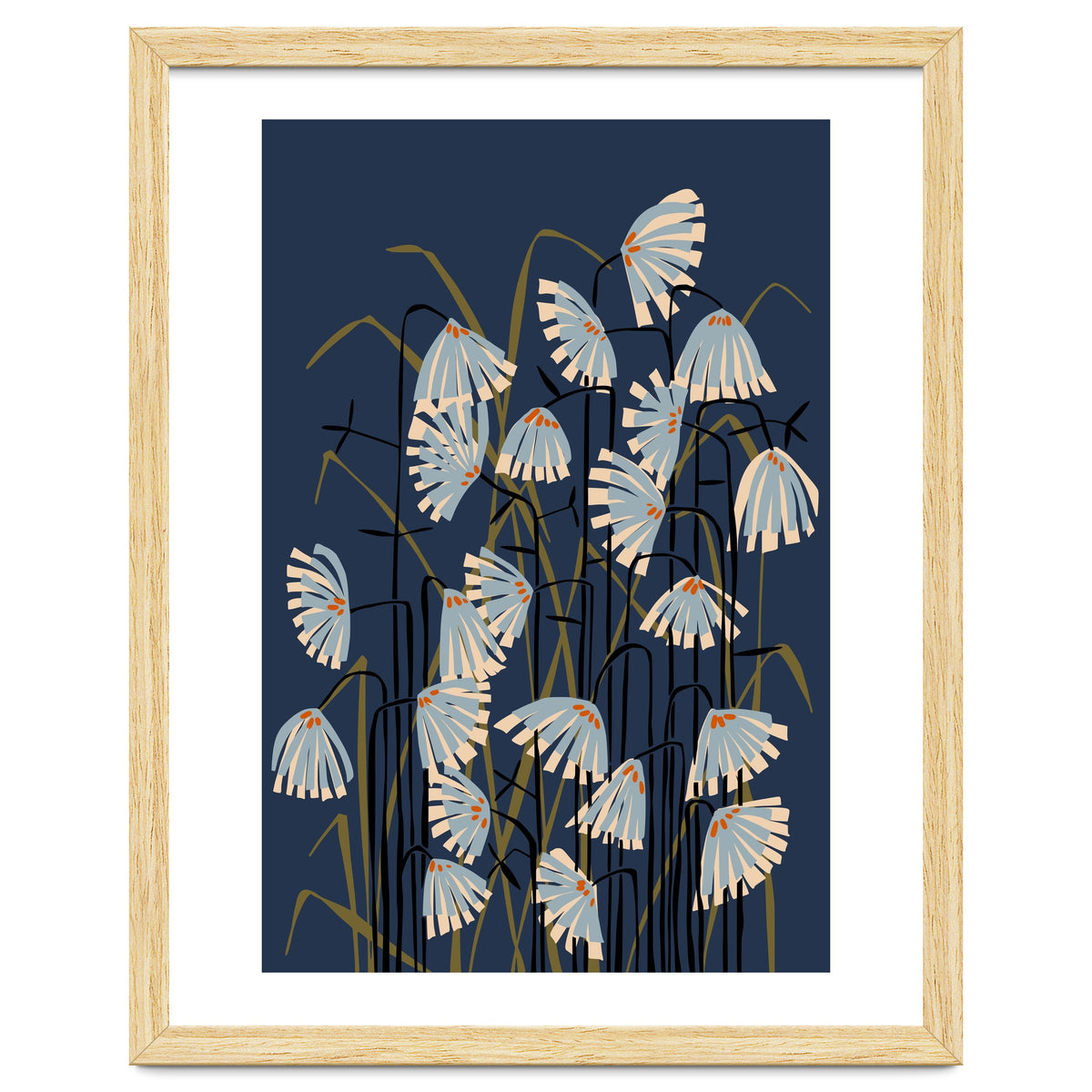 Linocut flower meadow blue