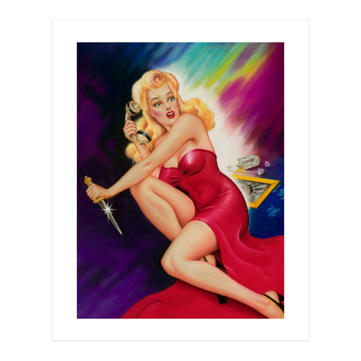 Pinup Girl With A Knife In Self Defense Pose (Print Only)