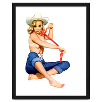 Pinup Texas Girl With White Cowboy Hat