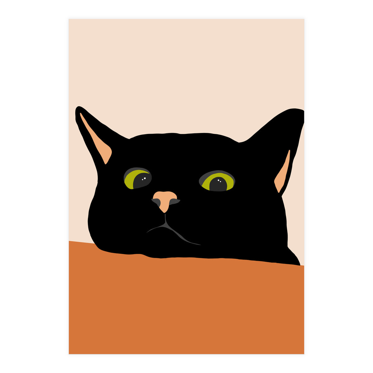 The Curious Cat, Black Cat, Funny Pets, Kitten, Cute Animals, Bohemian Eclectic Painting (Print Only)