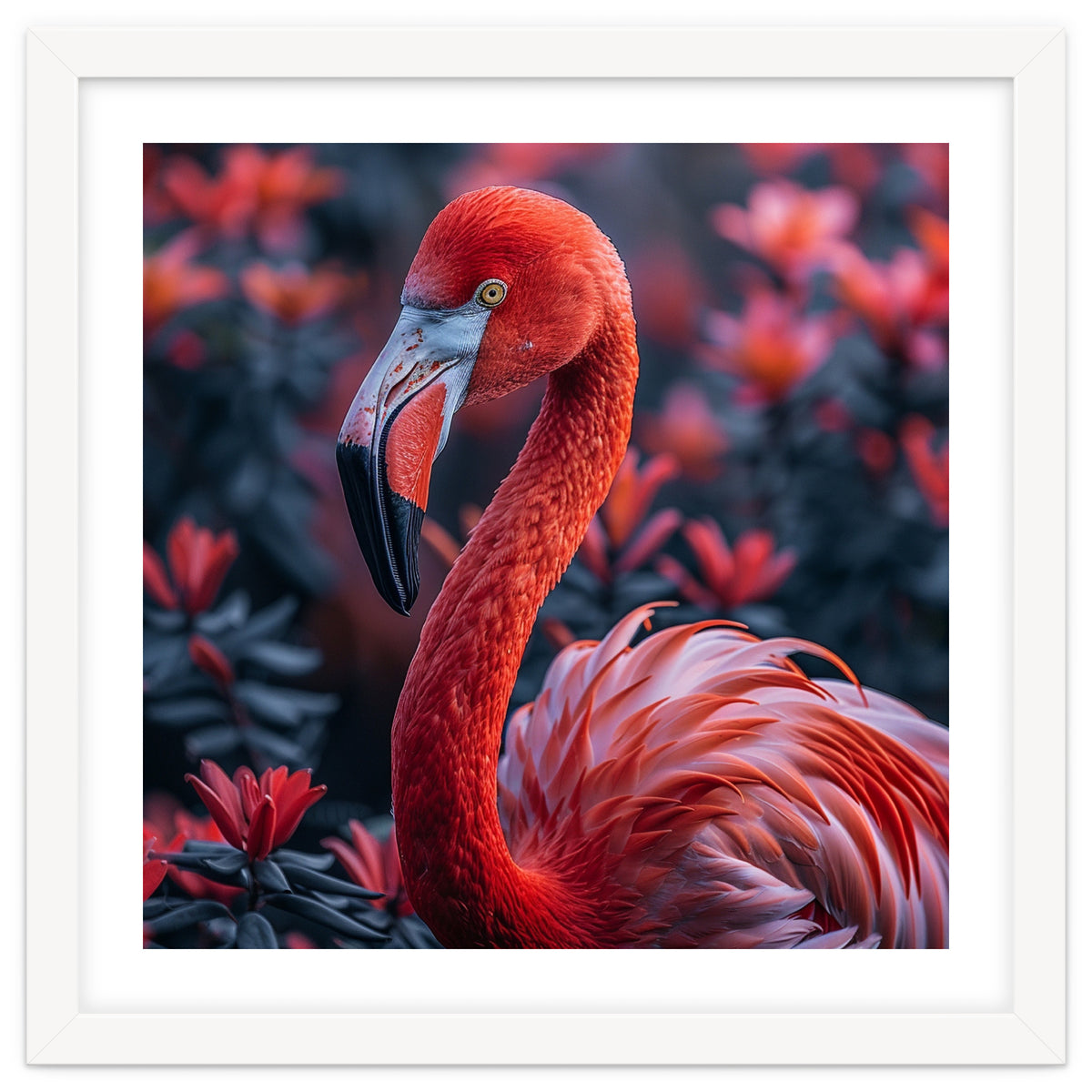 Vibrant Flamingo Portrait With Tropical Foliage