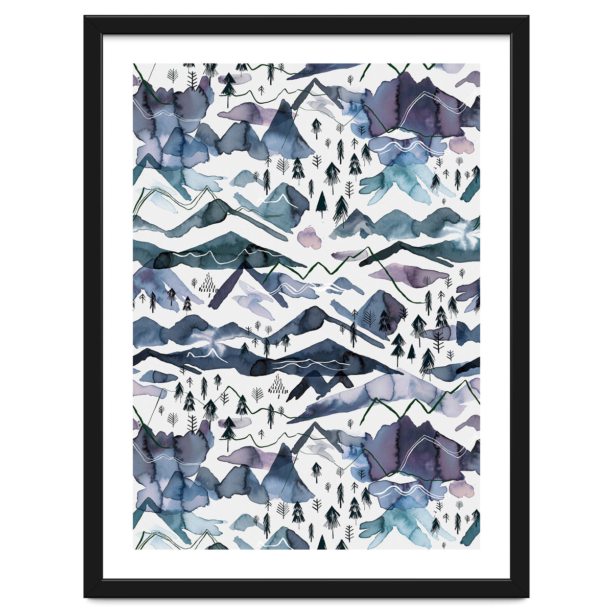 Watercolor Landscape Blue Mountains