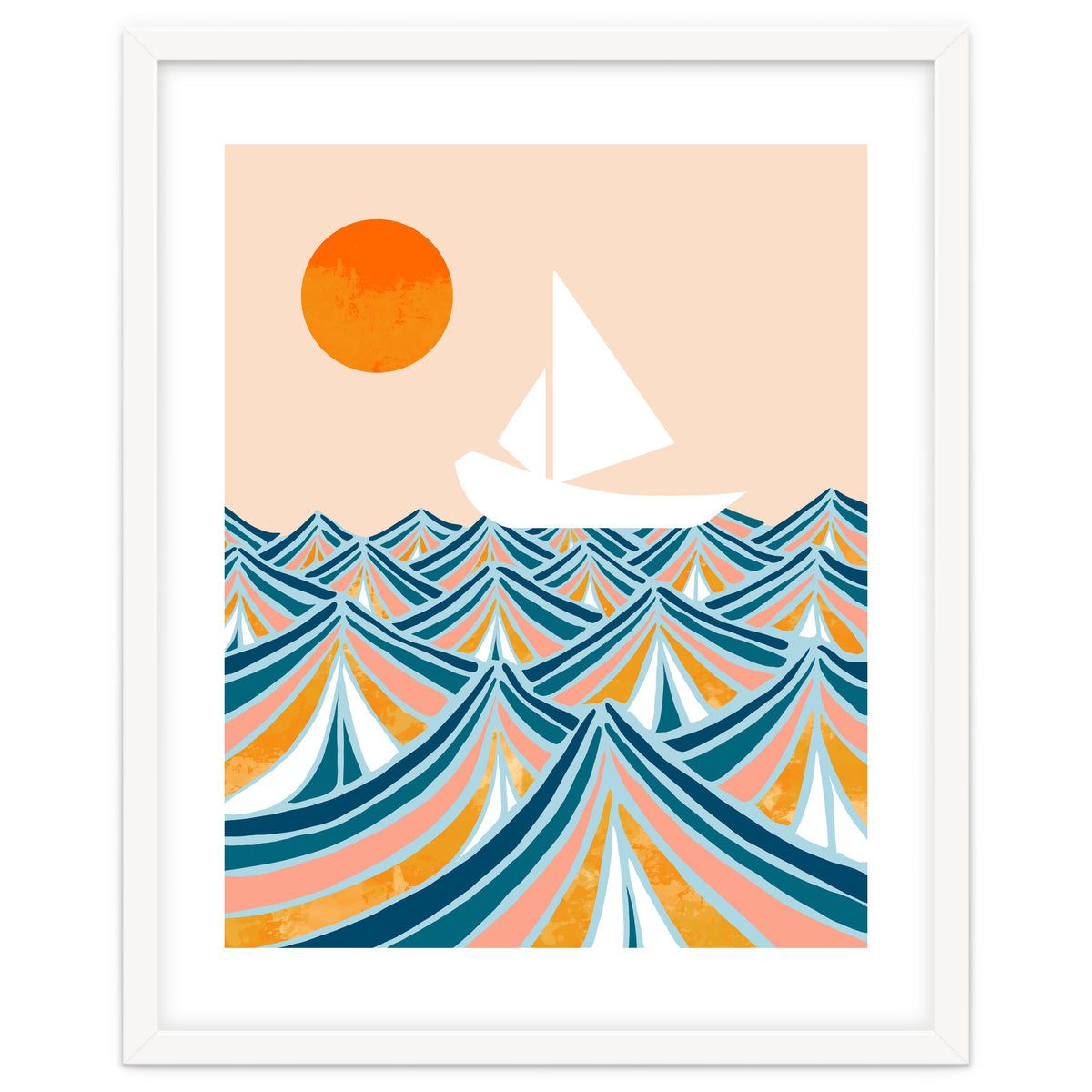 Set Sail, Ocean Boat Sailing Travel, Sea Cruise Summer Waves, Graphic Design Bohemian Modern Eclectic