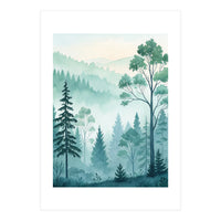 Ethereal Misty Pine Forest Watercolor Art (Print Only)
