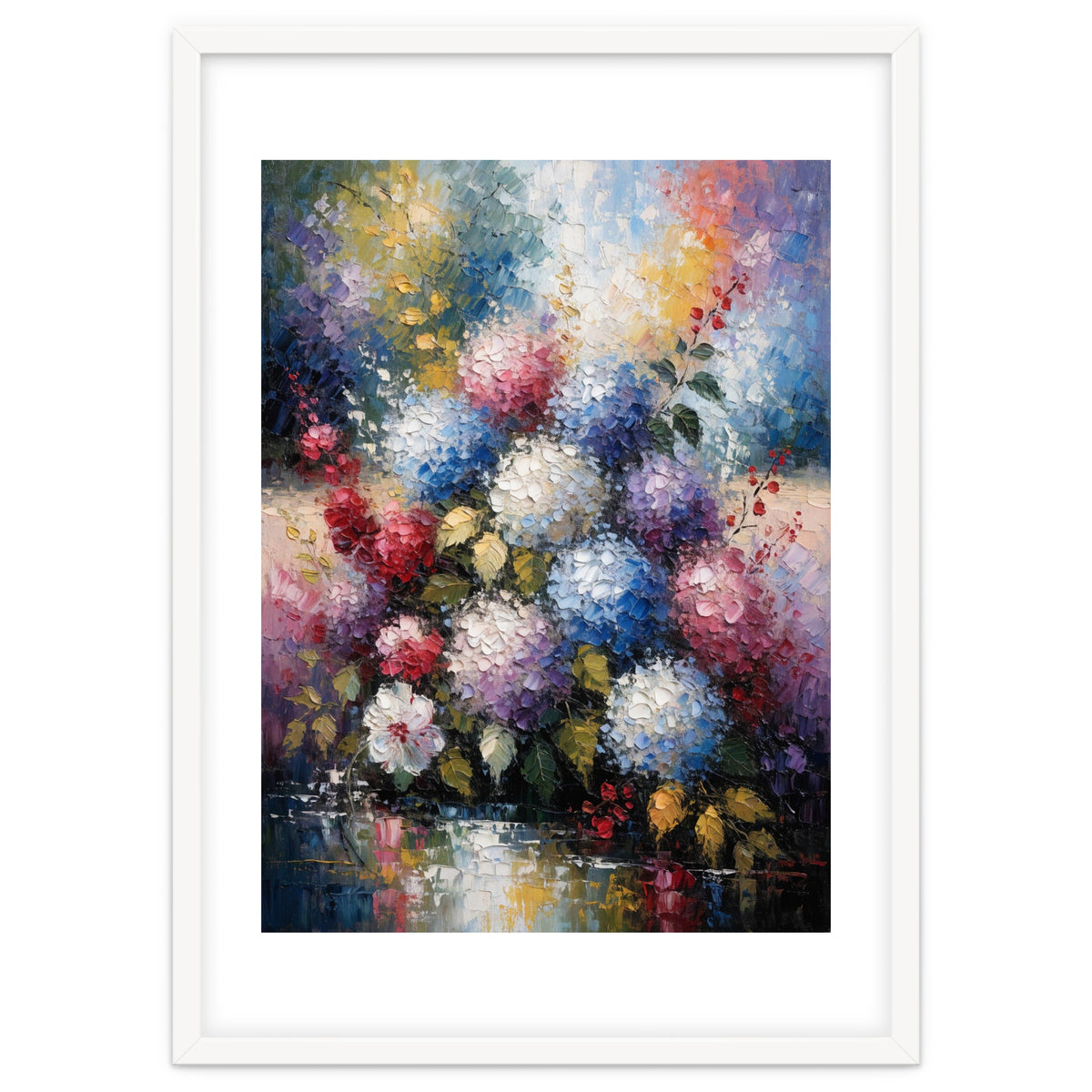 Vibrant Summer Hydrangea Bouquet Heavy Impasto Oil Painting