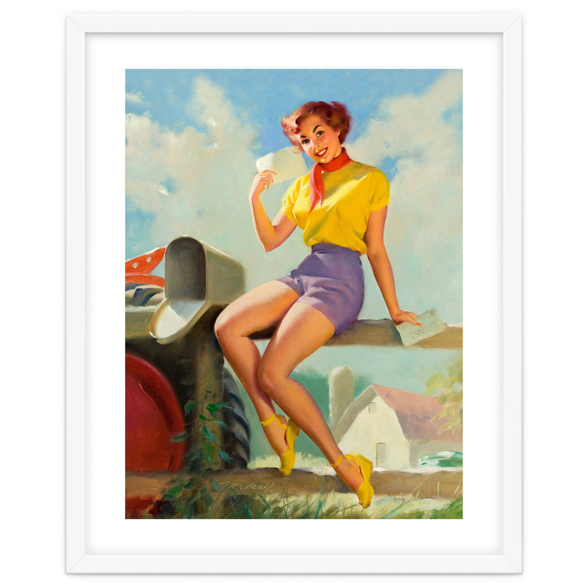Pinup Girl On A Fence Showing A Love Letter