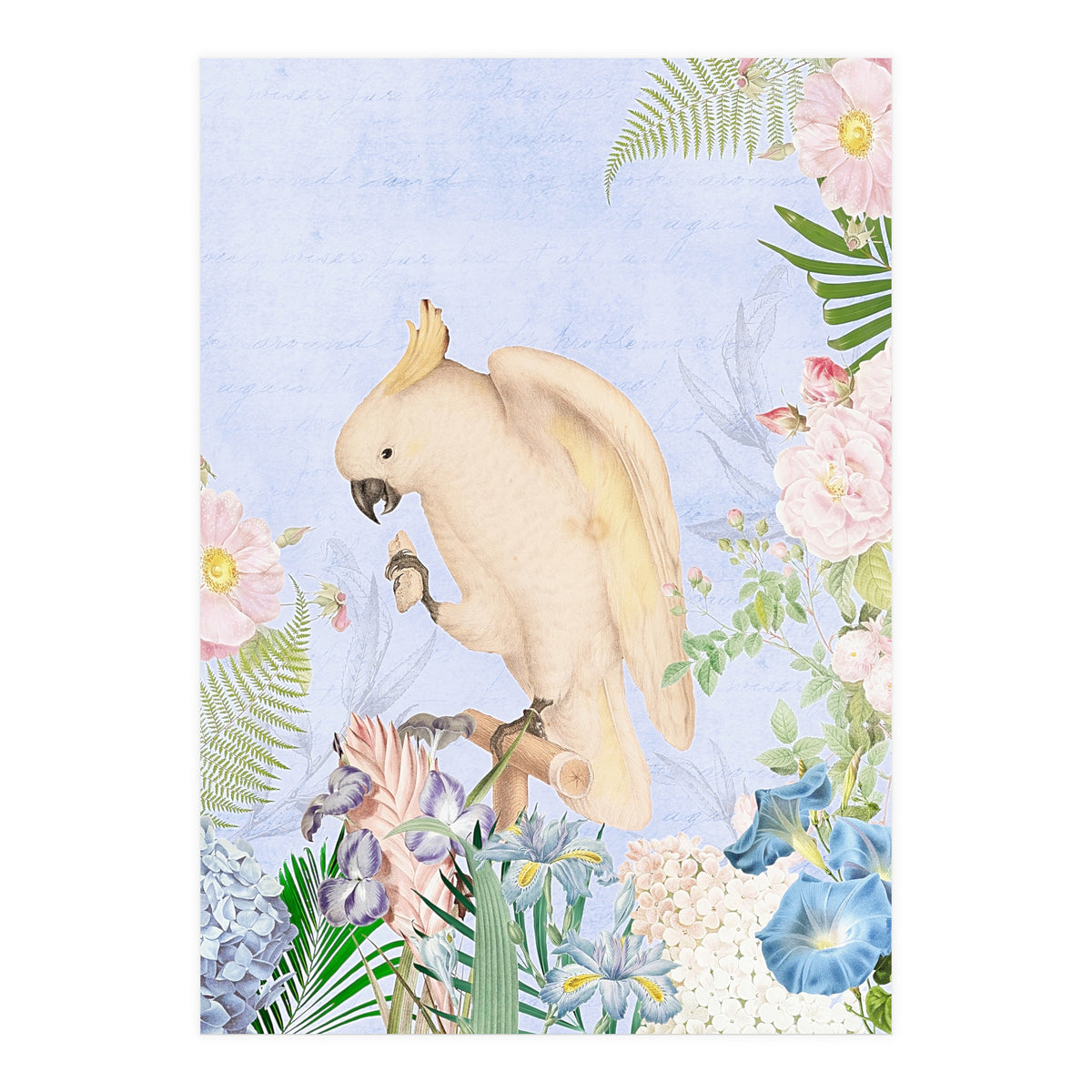 White Cockatoo In Flower Jungle  (Print Only)