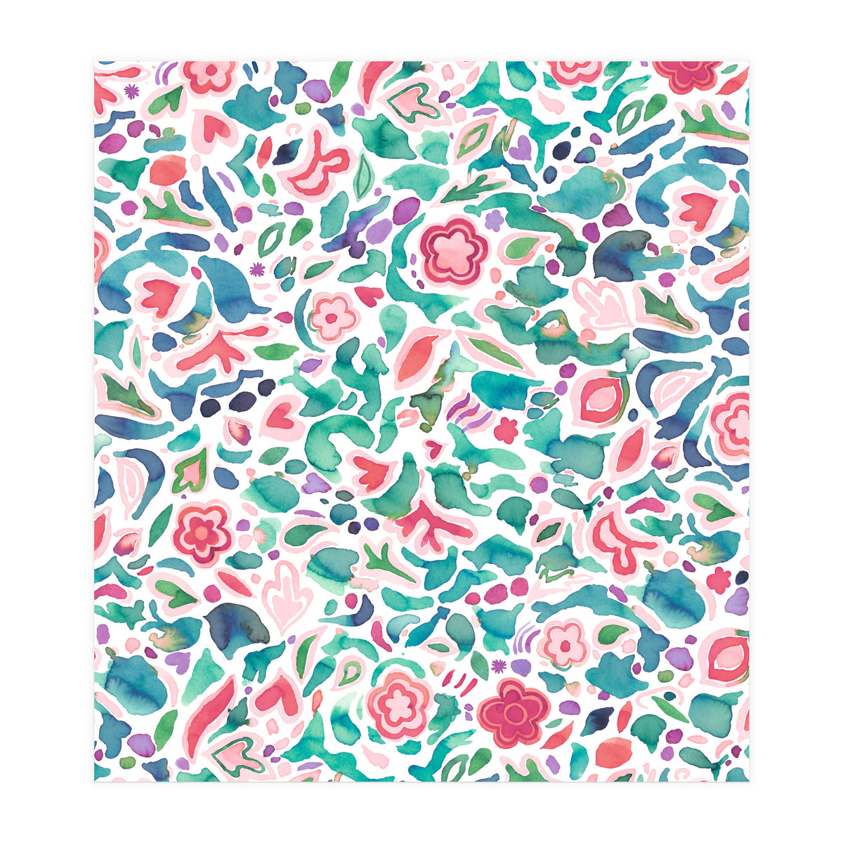 Primitive Flowers Green Coral (Print Only)