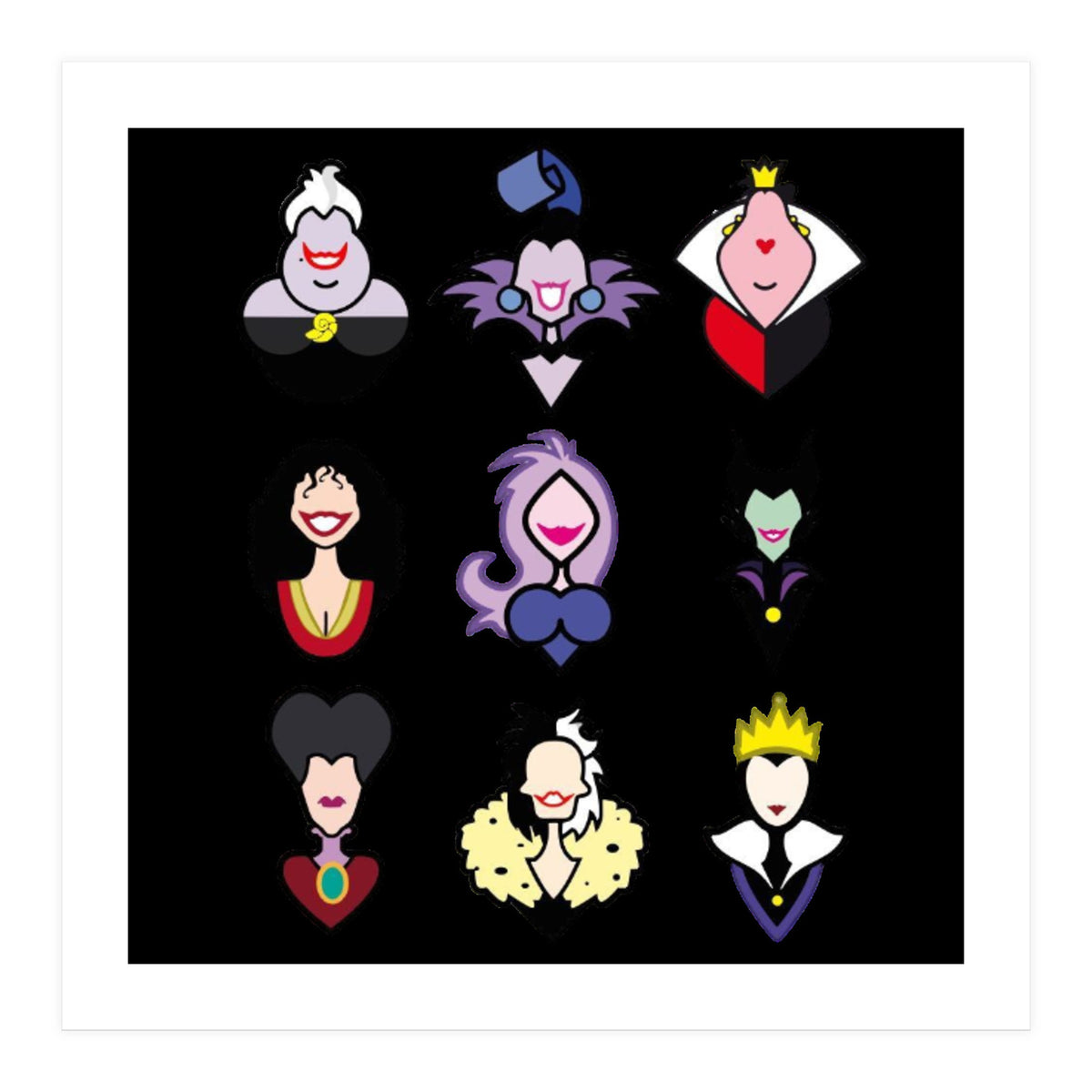 Disney Villains Cartoon Minimalist Faces (Print Only)