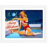 Pinup Girl In Santa Costume With Marry Christmas Sign thumbnail