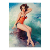 Pinup Girl Posing In Front Of Big Waves On The Beach (Print Only) thumbnail