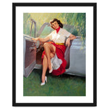 Sexy Pinup Woman Posing In Convertible Car thumbnail