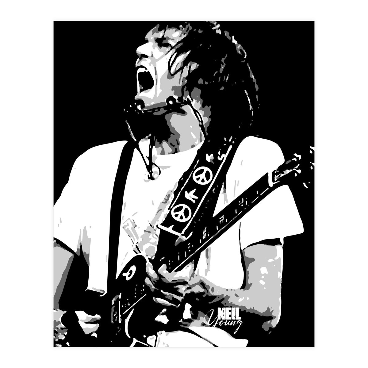 Neil Young Musician Legend in Grayscale (Print Only)