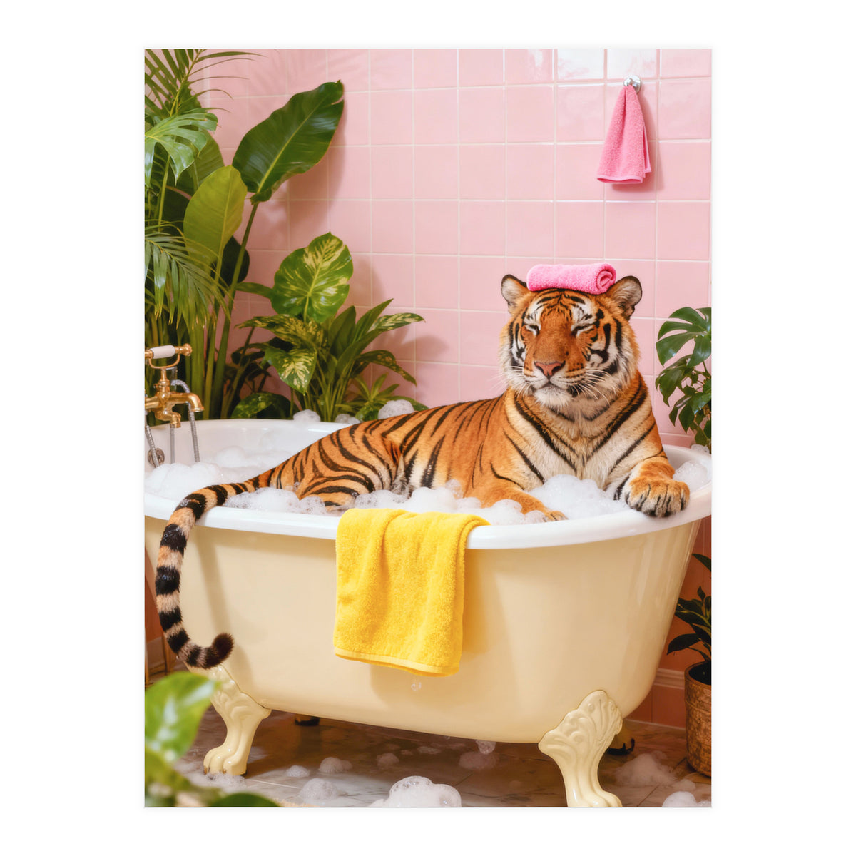 Leopard in Bathtub, Surreal Bathroom Scene (Print Only)