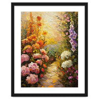 Golden Hour Summer Garden Path Oil Painting