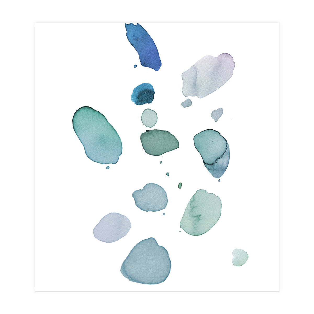 Watercolor Aqua Abstract Spots I (Print Only)