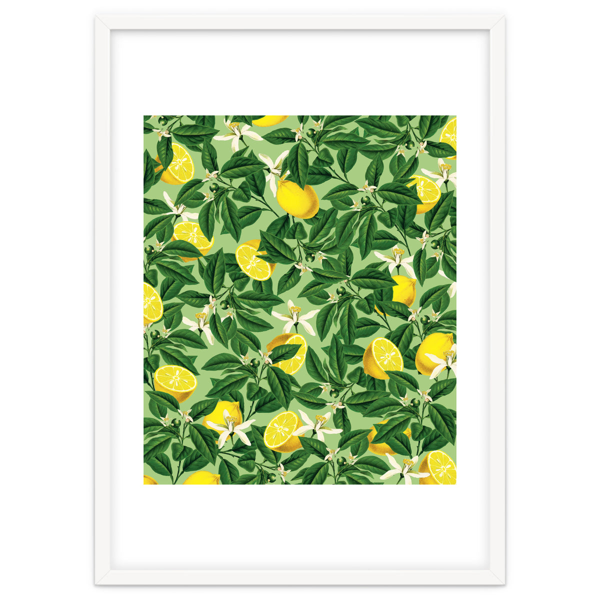 Lemonade Garden, Green Fresh Lemon Botanical Illustration, Vibrant Summer Tropical Fruit Nature