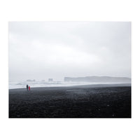 Family walking on the black sand beach - Iceland  (Print Only)
