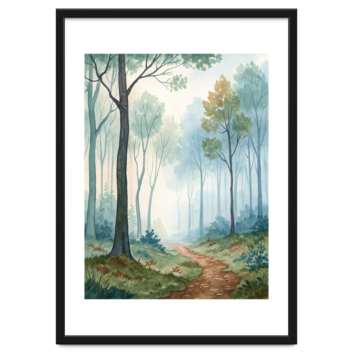 Ethereal Misty Forest Watercolor Art Print