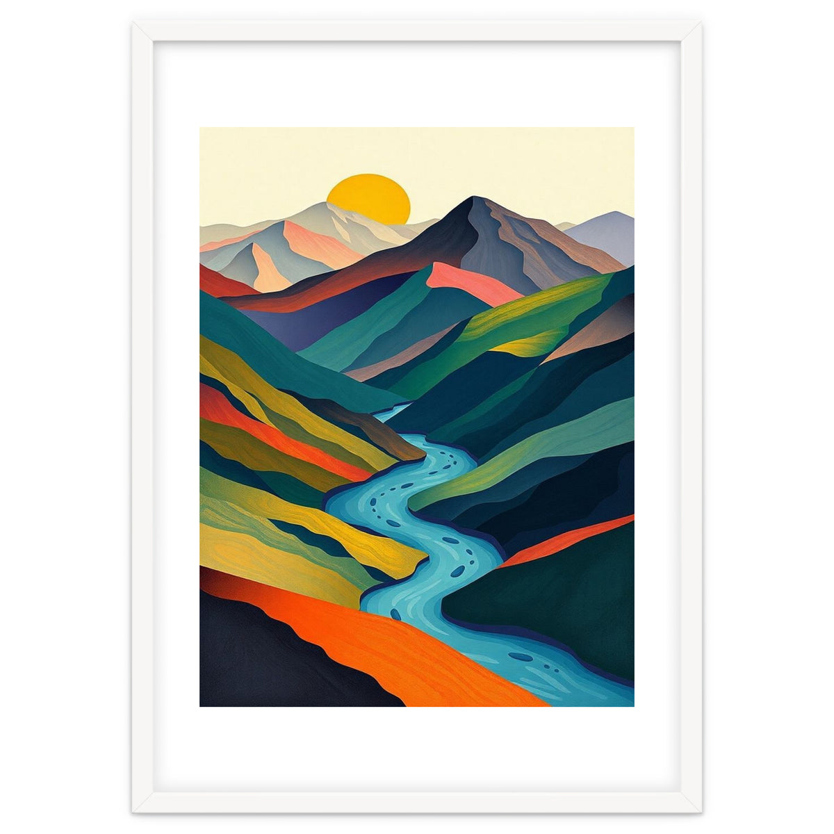 Minimalist Mountain River Landscape
