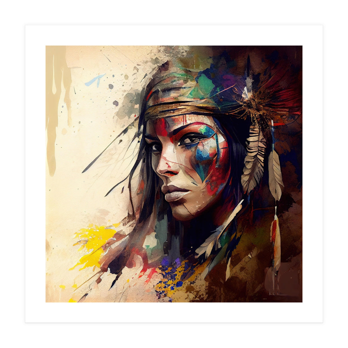 Powerful American Native Warrior Woman #4 (Print Only)