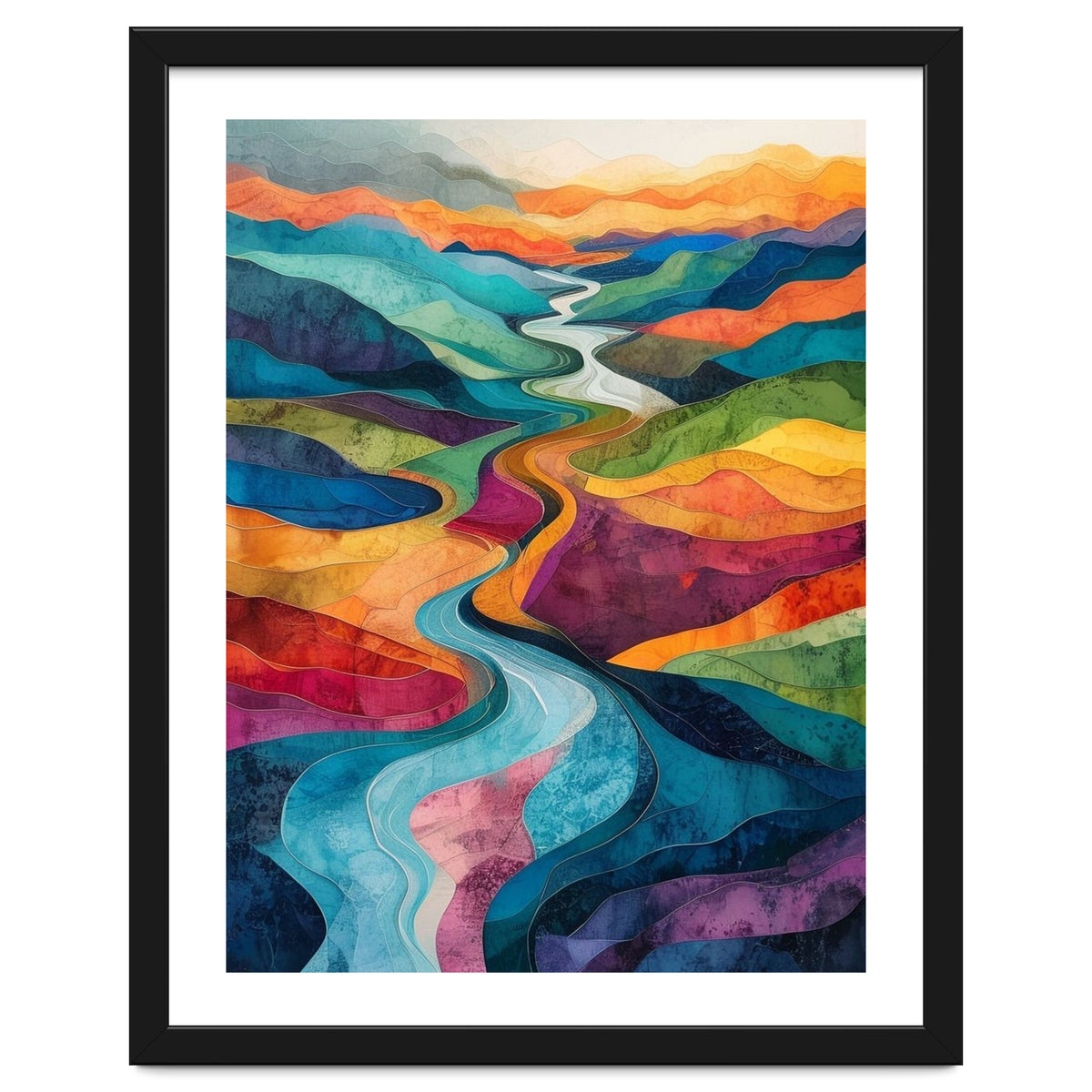 Colorful Abstract River Valley Landscape Art