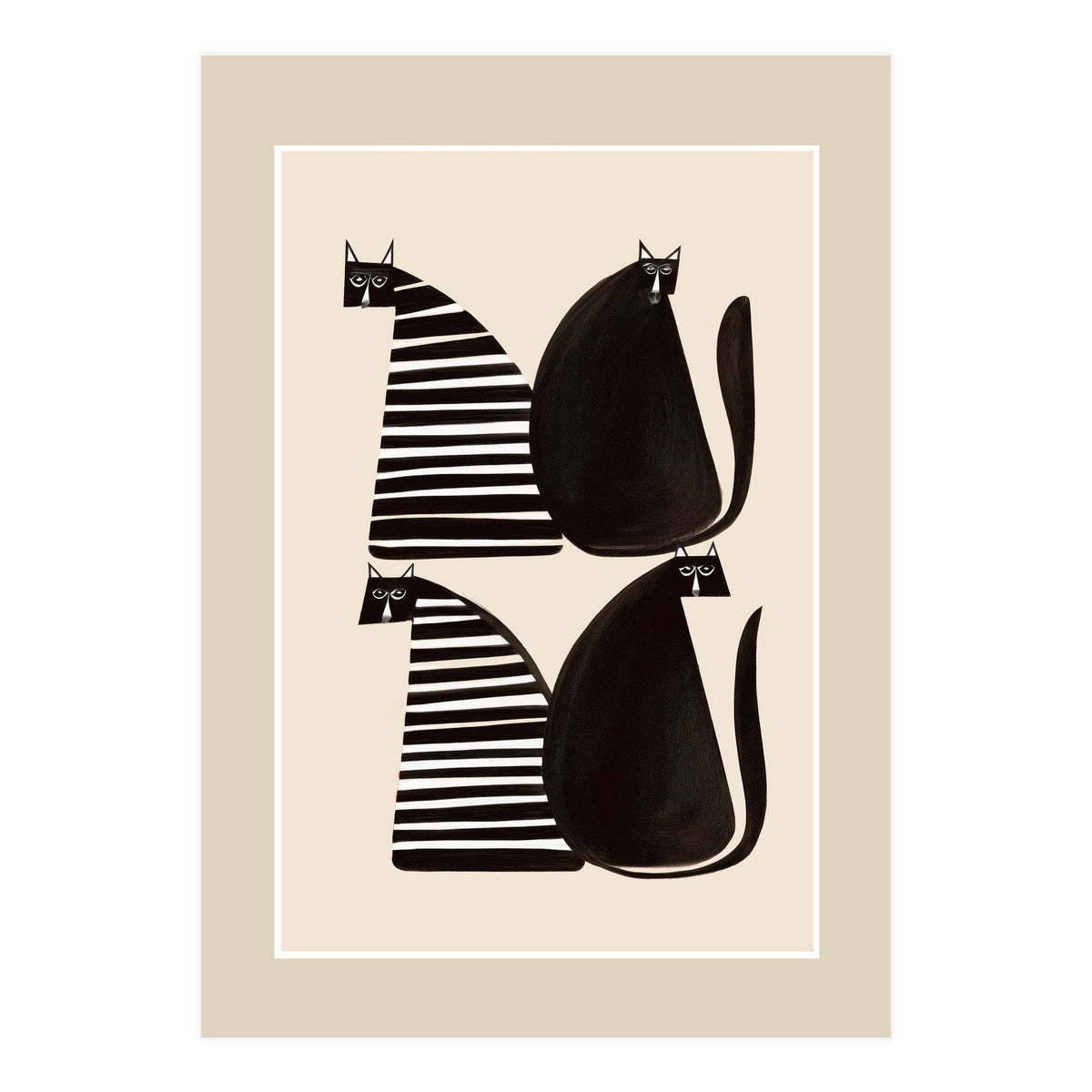Minimalist Cats In Black And White (Print Only)