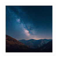 Majestic Milky Way Galaxy over Serene Mountain Range Night Landscape Illustration (Print Only)