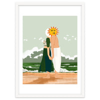 Celestial Union, Sun & Moon Love Couple, Ocean Sea Beach Landscape Nature, Summer Bohemian People