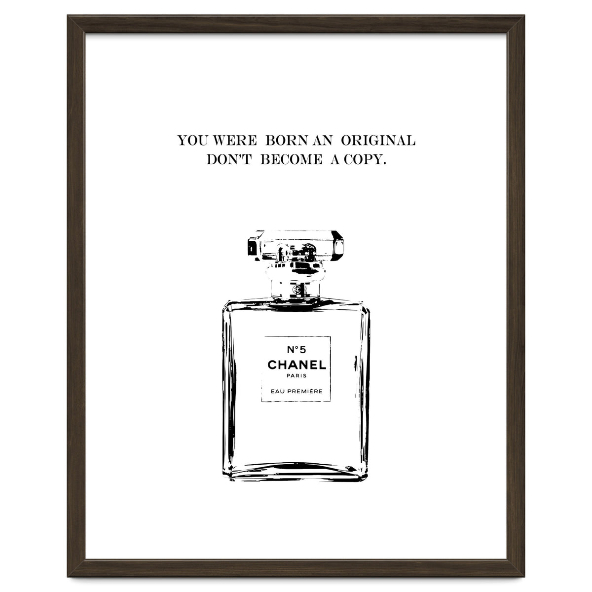Born Original, Fashion Perfume Bottle Quote Art, Coco Chanel, Chic Decor