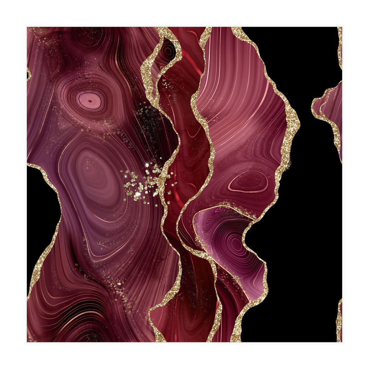 Burgundy & Gold Glitter Agate Texture 01  (Print Only)