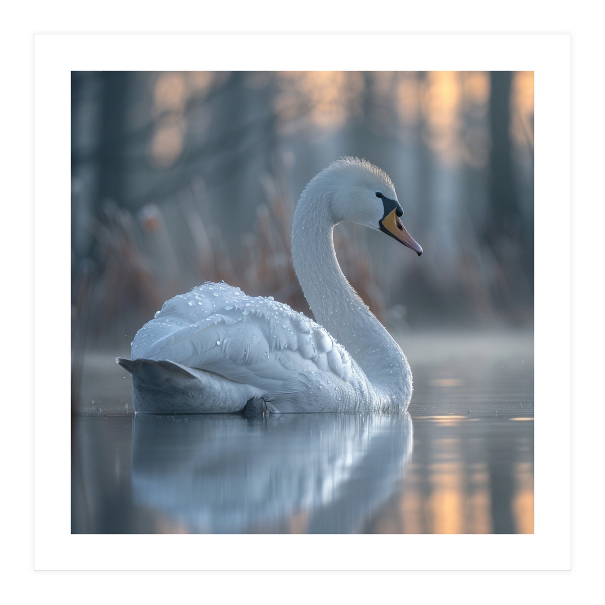 Graceful Swan Floating On Calm Water (Print Only)