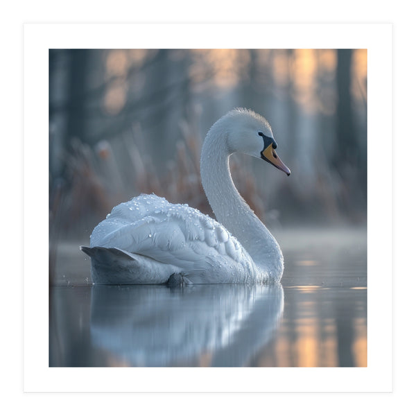 Graceful Swan Floating On Calm Water (Print Only)