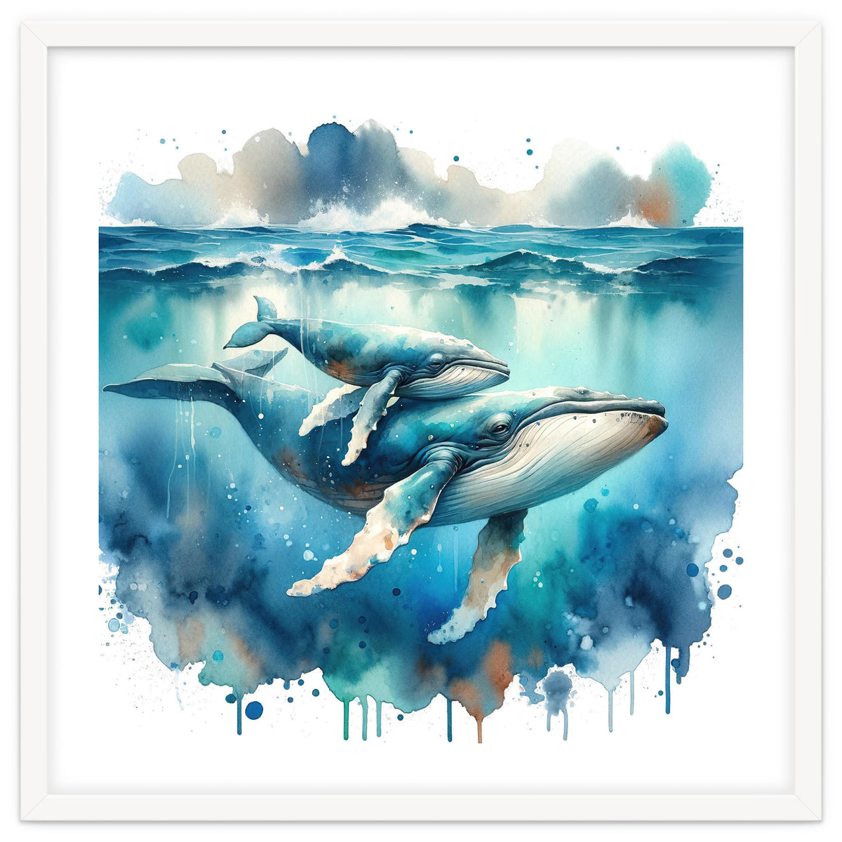 Mother And Calf Whales Watercolor