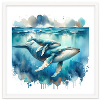 Mother And Calf Whales Watercolor