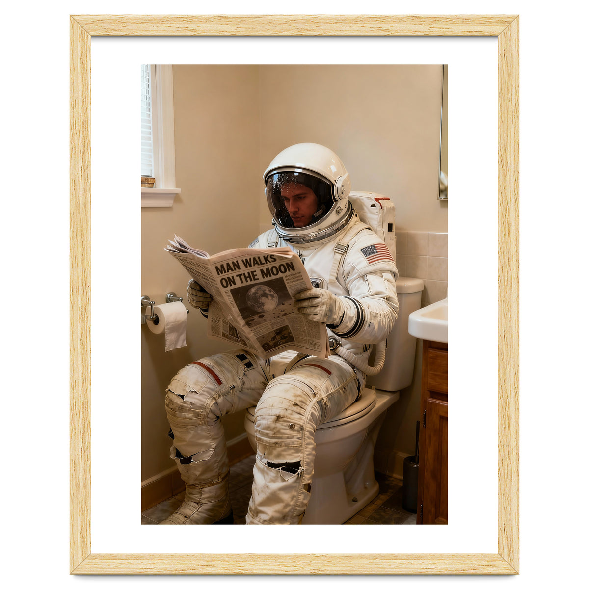 Retro AstronautReading Newspaper, Toilet Humor, Astronaut on Toilet