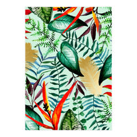 Paradise, Tropical Jungle Botanical Bohemian Illustration, Palm Bird of Paradise Gold Painting (Print Only)
