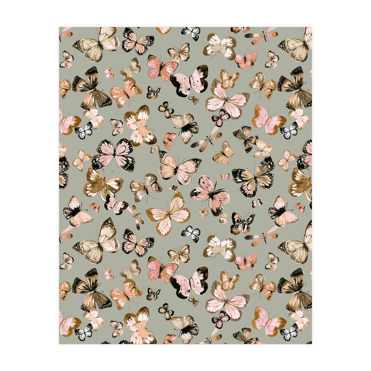 Flying Butterflies Gold Beige (Print Only)