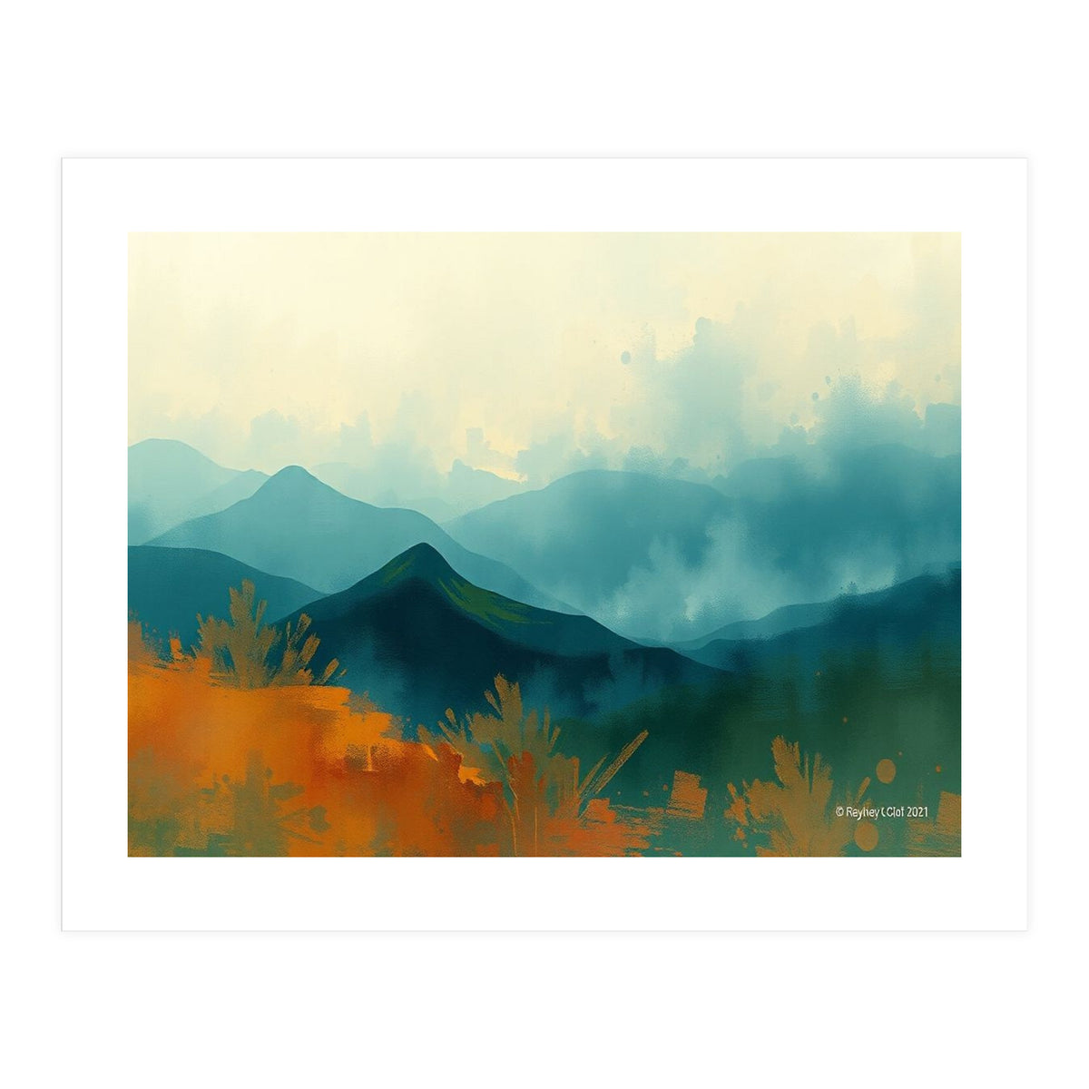 Long Title Misty Blue Mountain Range Landscape (Print Only)