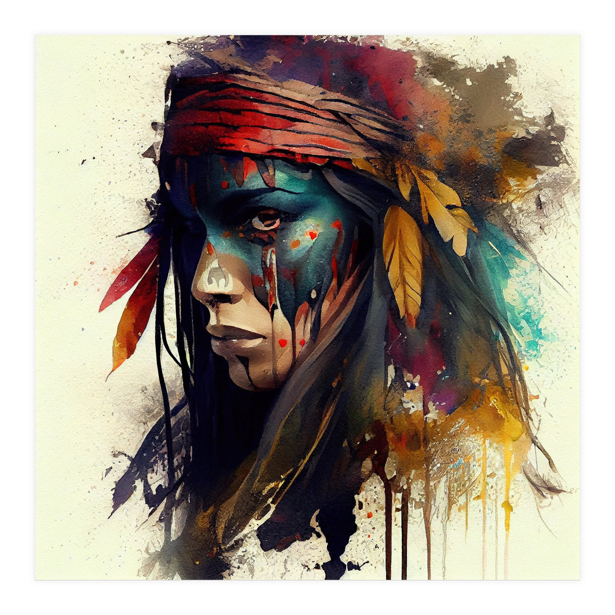Powerful American Native Warrior Woman #3 (Print Only)