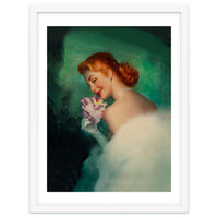 Portrait Of A Pinup Bride In White Dress And A Flower Boukuet