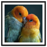 Lovebirds Couple Nuzzling With Orange And Yellow Feathers thumbnail