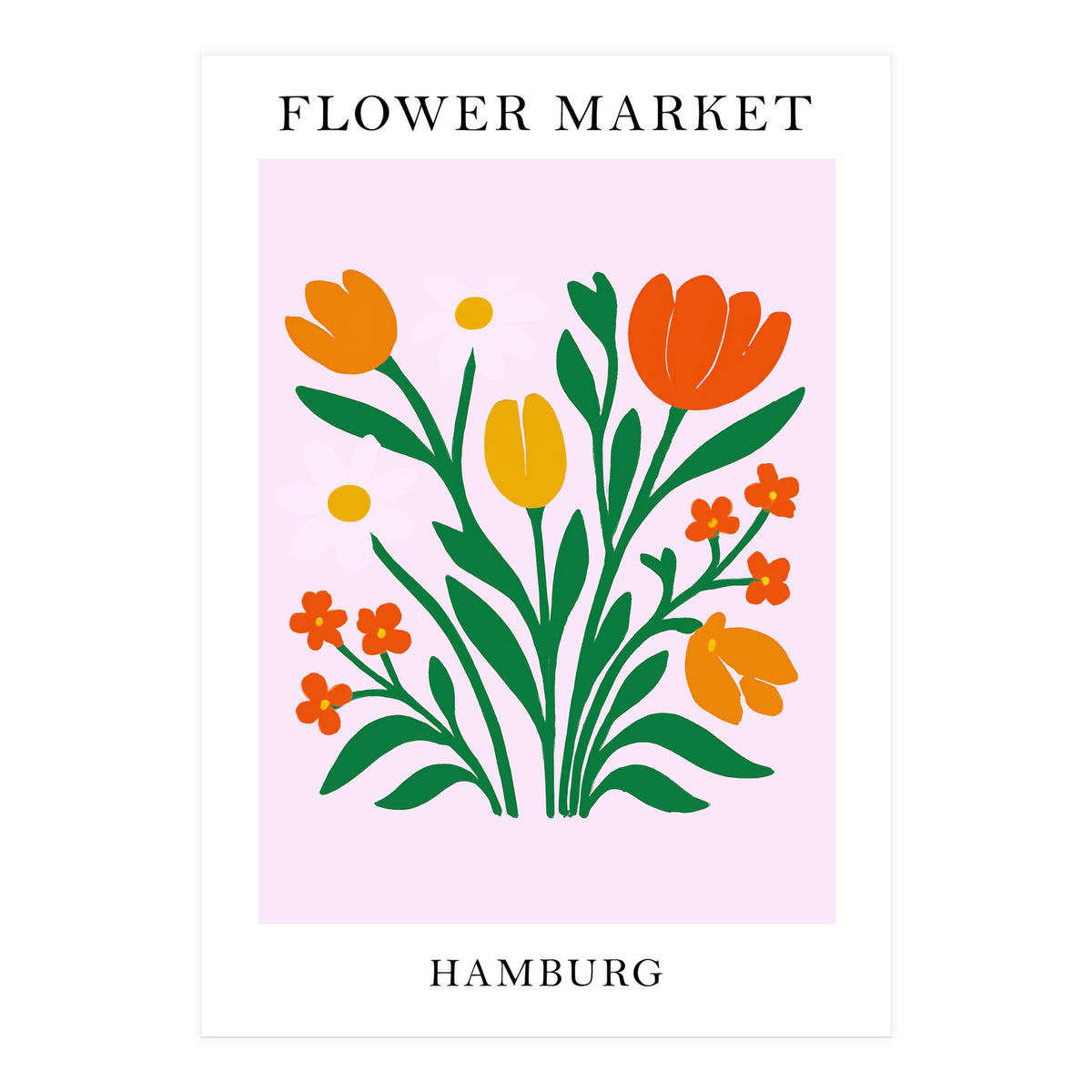 Hamburg Flower Market - Vibrant Modern Folk Art Print (Print Only)