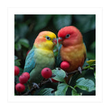 Lovebirds Perched Amidst Red Berries And Green Foliage (Print Only) thumbnail