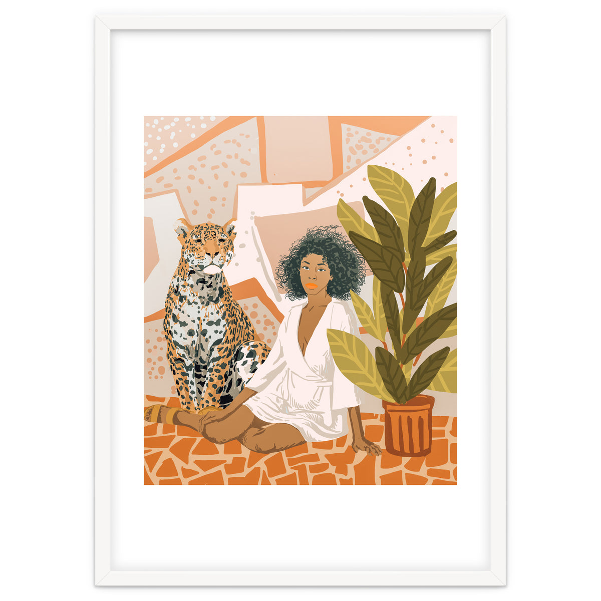 House Guest | Modern Bohemian Black Woman | Urban Jungle Decor | Wild Cat Leopard Pet | Plant Lady