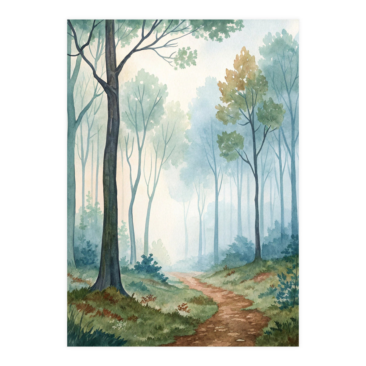 Ethereal Misty Forest Watercolor Art Print (Print Only)
